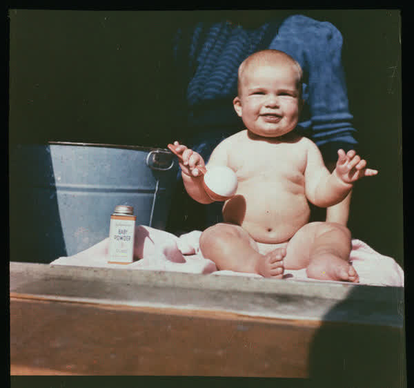 Baby and a wash tub, 1950
