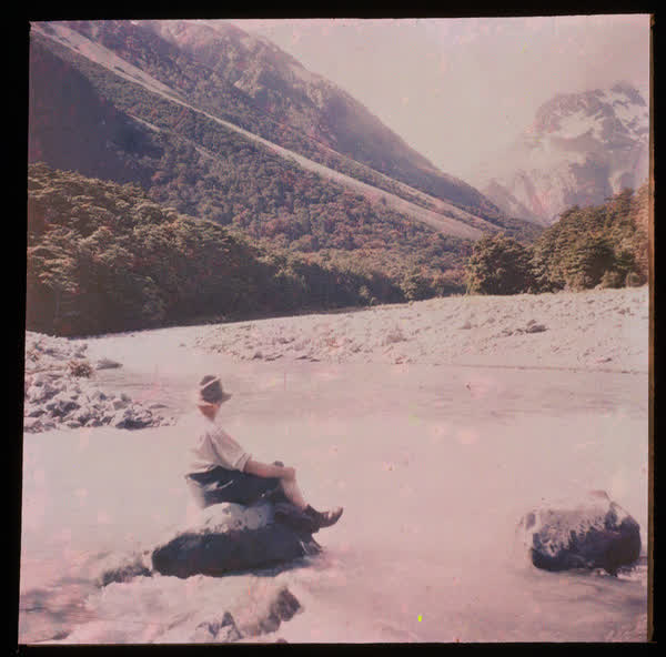 A man sitting on a rock, 1950