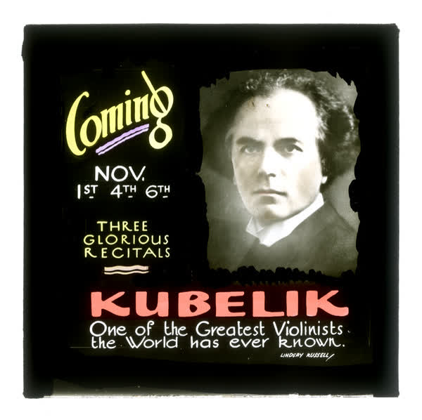 Jan Kubelik cinema advertising slide, 1930