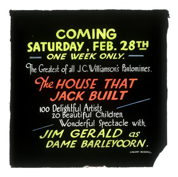 "The House That Jack Built" cinema advertising slide, 1931