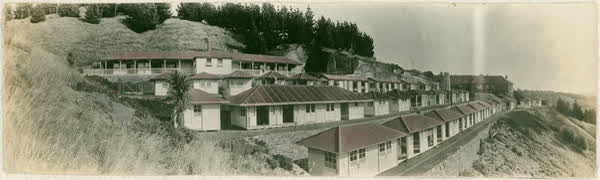 Panorama of women's shelters and children's pavilion, 1921
