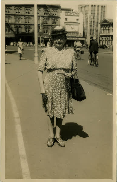 Rachael Campbell in Cathedral Square., 1930