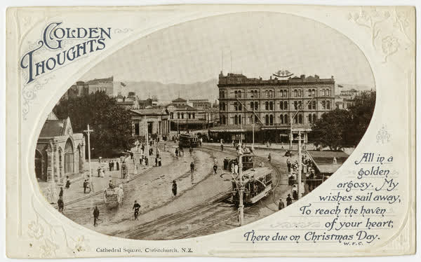 Cathedral Square Christmas Postcard., 1920