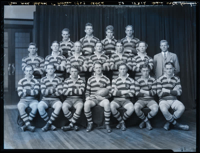 Film Negative: CBHS 1st XV rugby team 1927, 1927