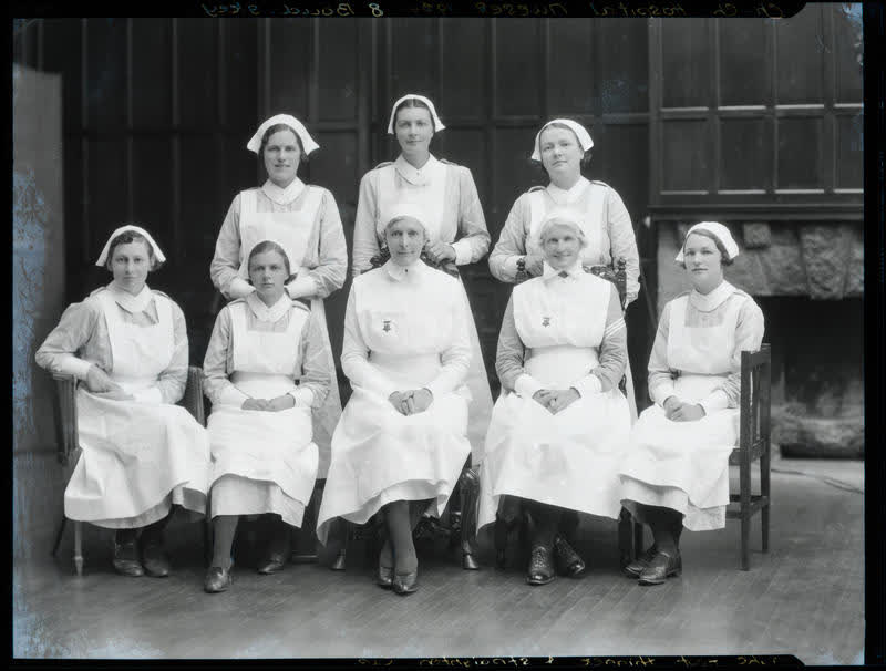 Film Negative: Eight Christchurch Hospital nurses, 1934