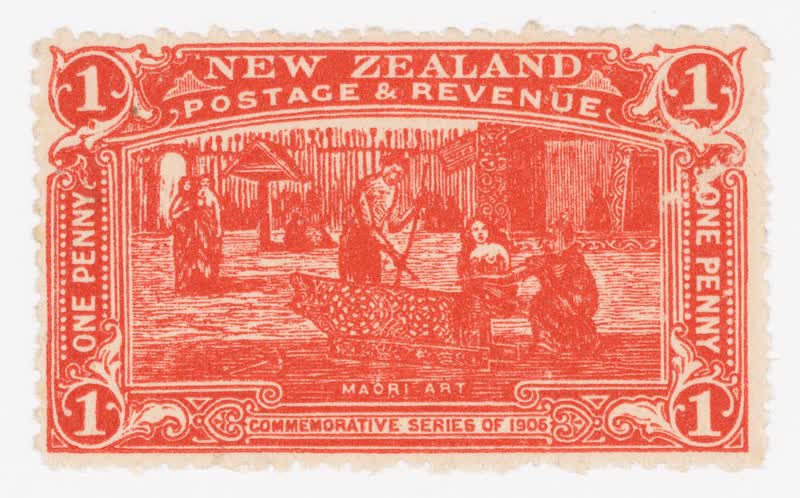 Issued one penny 'Maori Art' Christchurch Exhibition stamp in vermilion, 1906