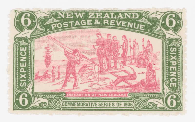 Issued six penny 'Annexation of New Zealand' Christchurch Exhibition stamp, 1906