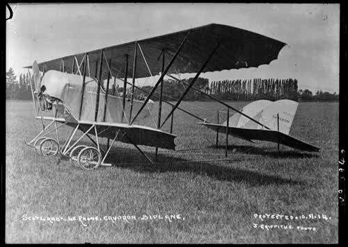 J W H Scotland's Caudron Biplane, Wigram, Christchurch, 1914