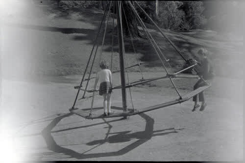 Unknown park, witches hat playground equipment, 1970