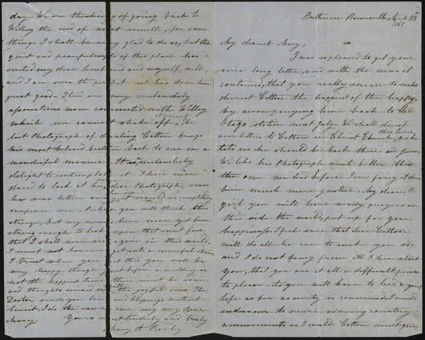 Letter to Mary, 22nd April 1865, 1865