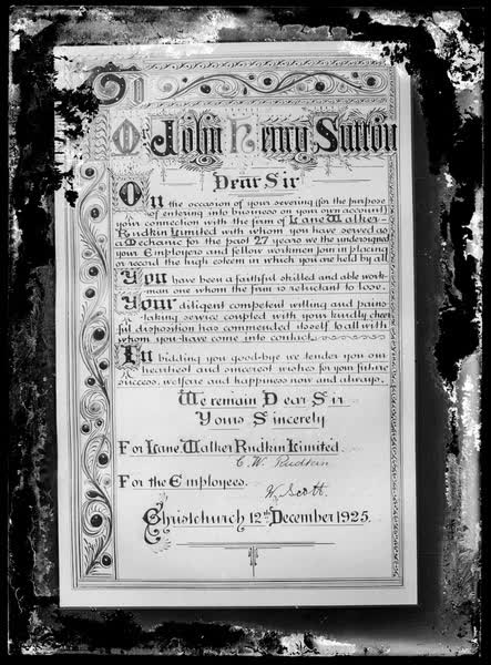 John Sutton receipt of resignation, 1925