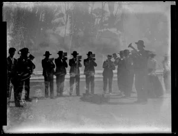 Men playing in a brass band, 1900