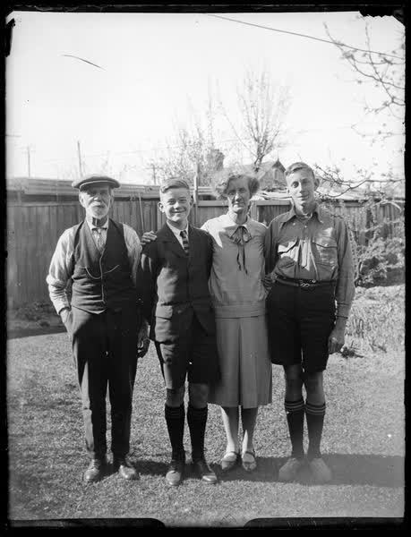 Bill and Len Sutton with mother and grandfather, 1929