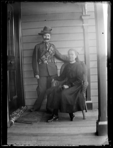 Two women on a veranda, 1900