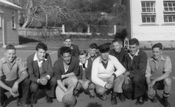 Basketball players at Akaroa District High School, 1941