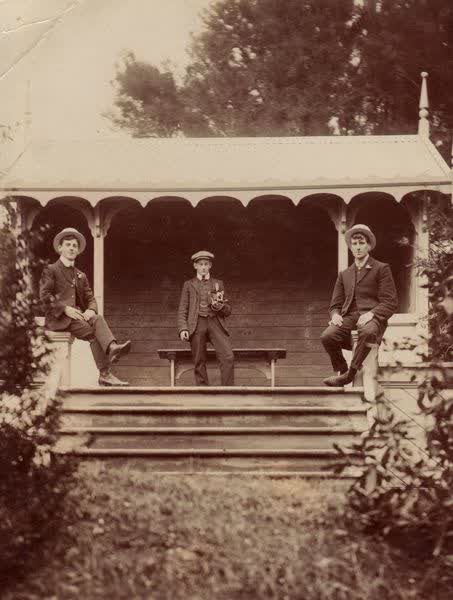 Three boys at the Summer House, 1910