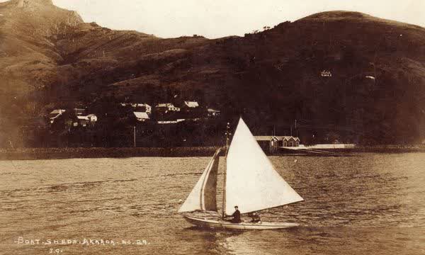 Yacht on Akaroa Harbour, 1912