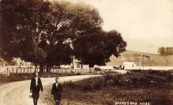 Boys walking in Barrys Bay, 1913