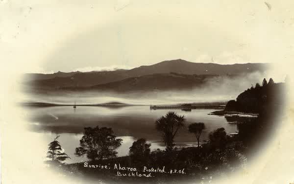 Akaroa Harbour at sunriseJan Shuttleworth collection, 1906