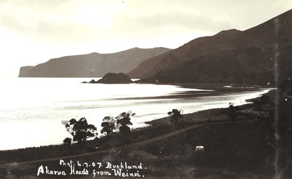 Akaroa Heads from Wainui BeachJan Shuttleworth collection, 1907