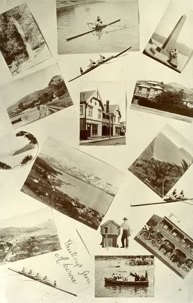 Compilation of Akaroa images postcardJan Shuttleworth collection, 1910