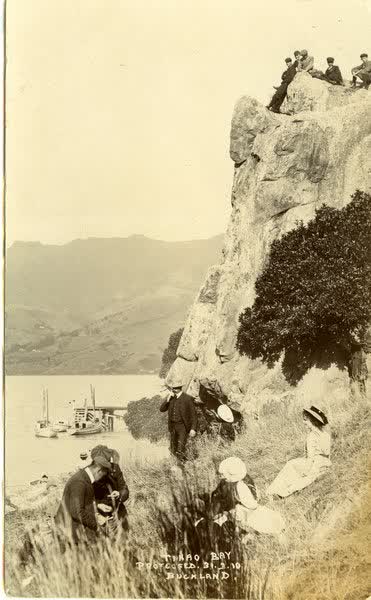 Group relaxing at Tikao BayJan Shuttleworth collection, 1910