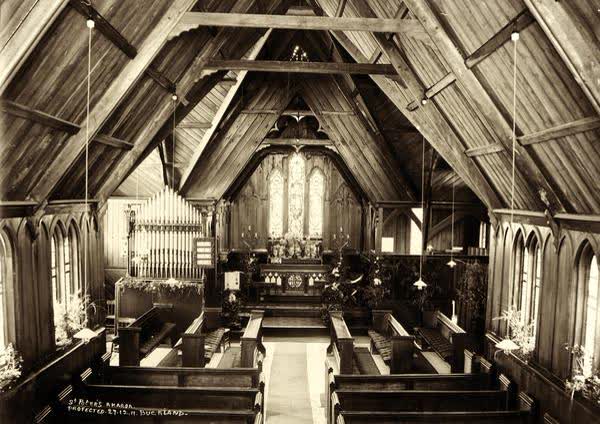 Interior of St Peter’s Anglican Church in AkaroaJan Shuttleworth collection, 1911