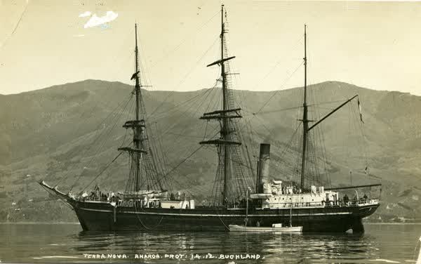 Terra Nova ship in Akaroa HarbourJan Shuttleworth collection, 1912