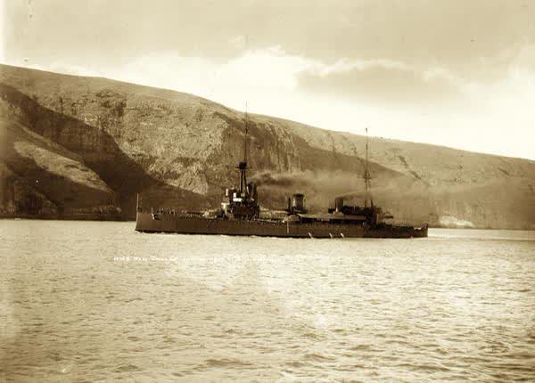 HMS New Zealand on Akaroa HarbourJan Shuttleworth collection, 1913