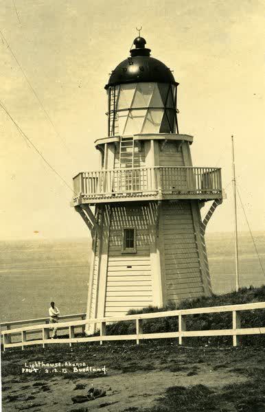 Man standing at Akaroa LighthouseJan Shuttleworth collection, 1915