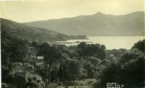 Main Wharf and buildings from Beach RoadJan Shuttleworth collection, 1916