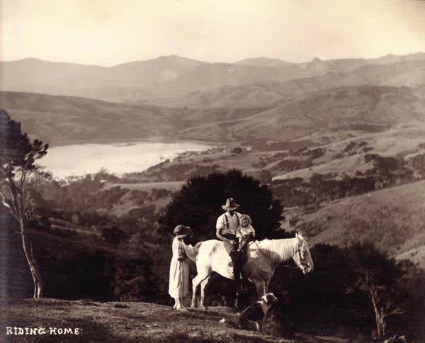 Man and a child on a horse in the hillsJan Shuttleworth collection, 1924