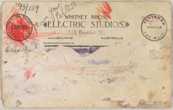 Bill Waites and Vic Neale, postcard, side 2, 1910