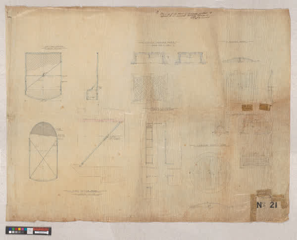 Manhole covers and netting frame, 1880