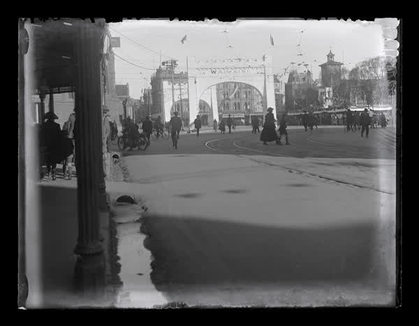 Peace celebration arches, Cathedral Square, 1919