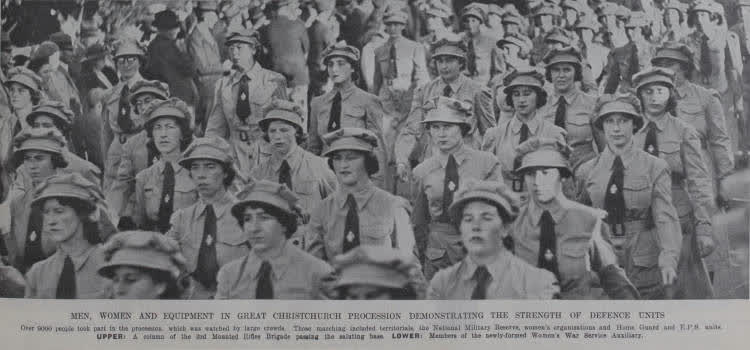 The Women's War Service Auxiliary on parade through Christchurch, 1941