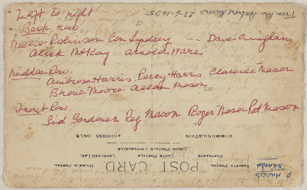 Okain's Bay Football Team postcard, side 2, 1905