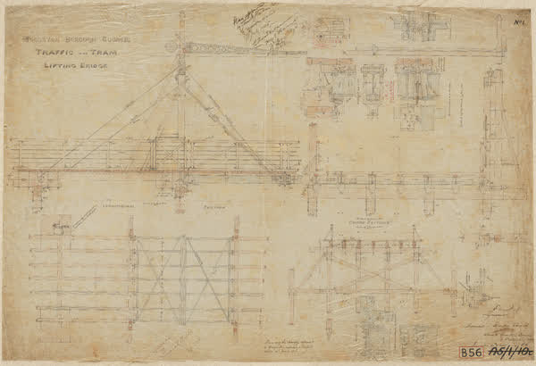 Woolston Borough Council, traffic and tram lifting bridge, 1905