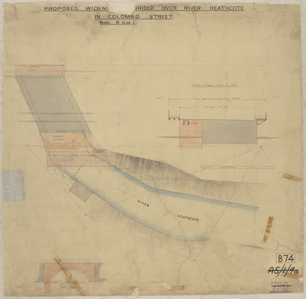 Proposed widening of bridge over River Heathcote in Colombo Street, 1900