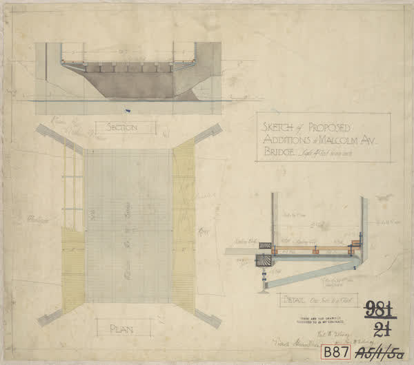 Sketch of proposed additions to Malcolm Avenue bridge, 1900