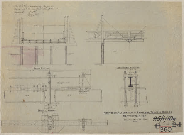Proposed alteration to tram and traffic bridge, Heathcote River, 1922