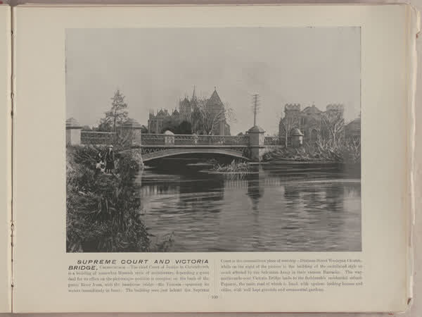 Supreme Court and Victoria bridge, Christchurch, 1896
