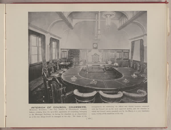 Interior of Council chambers, Municipal Buildings, 1896