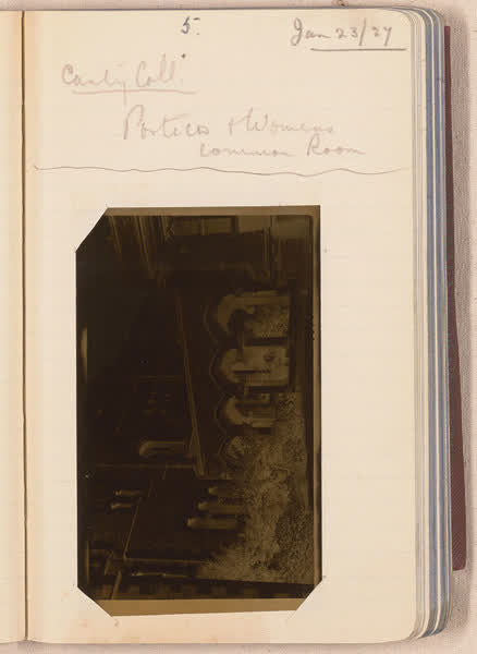 Portico and women’s common room, [negative mounted in notebook], page 5, 1927