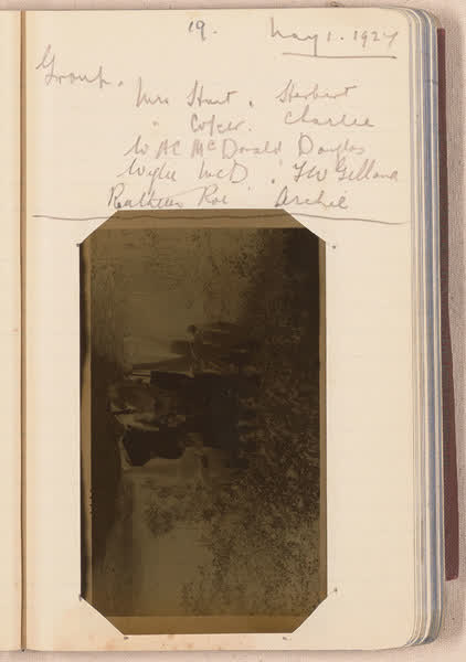Group portrait with a dog [negative mounted in notebook], page 19, 1927