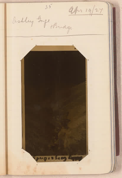 Ashley Gorge and bridge [negative mounted in notebook], page 33, 1927