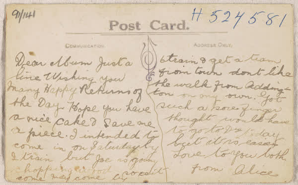 North Road postcard reverse, 1920