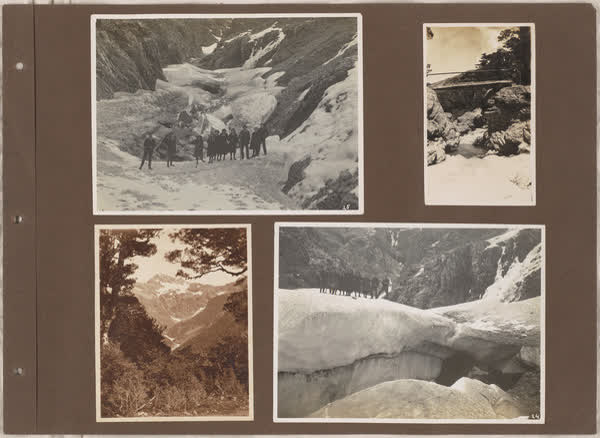 Group portraits on mountain, Mountain views, Bridge over gorge, 1920