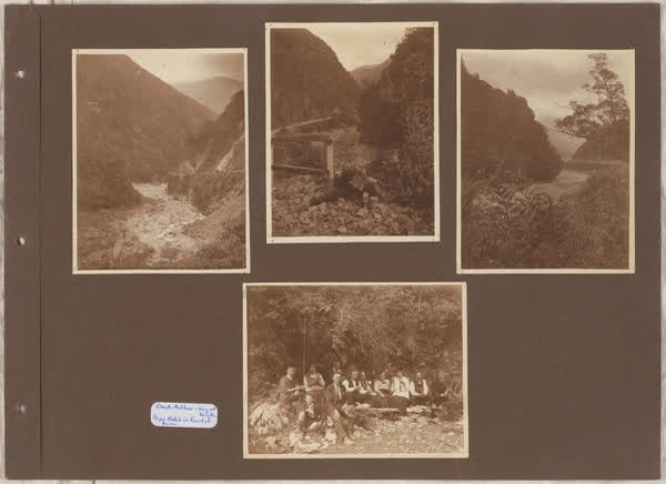 River, Man laying on rocks, River view, Group portrait, 1920
