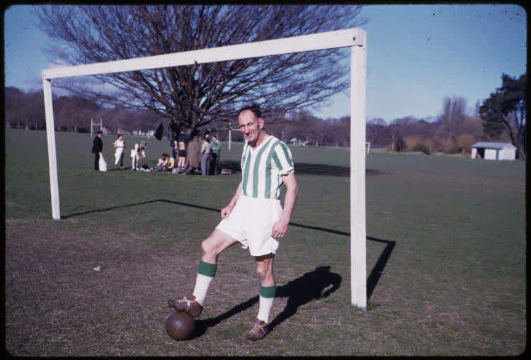 Footballers in Hagley Park, 1960